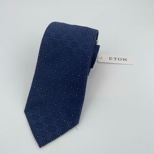 Eton Tie Mens One Size Navy Blue Patterned Silk Classic Necktie Italy Made NWT